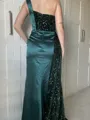 Sheath/Column Glitter One-Shoulder Velvet Sequins Floor-Length Prom Dress With Slit