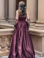 Perfect A-line Spaghetti Straps Satin Floor-Length Corset Prom Dress With Slit