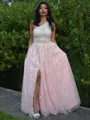 A-line Trendy One-Shoulder Lace Floor-Length Prom Dress With Slit
