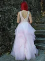 A-line Unique V-neck Tulle Floor-Length Corset Prom Dress