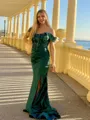 Pretty Sheath/Column Off-the-Shoulder Silk like Satin Sweep Train Corset Prom Dress With Slit