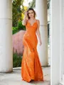 Charming Sheath/Column V-Neck Sweep Train Sequins Prom Dress With Slit
