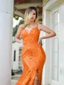 Charming Sheath/Column V-Neck Sweep Train Sequins Prom Dress With Slit