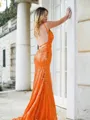 Charming Sheath/Column V-Neck Sweep Train Sequins Prom Dress With Slit