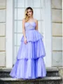 A-line Spaghetti Straps Sweep Train Tulle Corset Prom Dress