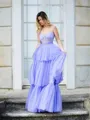 A-line Spaghetti Straps Sweep Train Tulle Corset Prom Dress