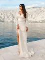 Sheath/Column Square Pretty Long Sleeves Sweep Train Prom Dress With Slit