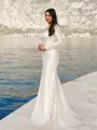 Sheath/Column Square Pretty Long Sleeves Sweep Train Prom Dress With Slit