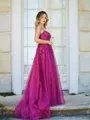 A-line Princess Tulle Spaghetti Straps Sweep Train Corset Prom Dress With Slit