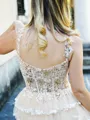A-line Princess Tulle V-neck Sweep Train Corset Prom Dress With Slit