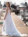 Perfect A-line V-Neck Court Train Tulle Wedding Dress With Applique