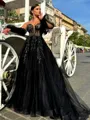 Gorgeous Ball-Gown Tulle Sweetheart Long Sleeves Sweep Train Black Wedding Dress