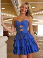 Trendy A-Line Sweetheart Cascading Ruffles Short/Mini Corset Homecoming Dress