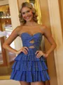 Trendy A-Line Sweetheart Cascading Ruffles Short/Mini Corset Homecoming Dress