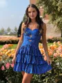 Aristocratic A-Line Sweetheart Cascading Ruffles Short/Mini Corset Homecoming Dress
