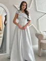 Rhythmic A-Line One Shoulder Flower Floor-Length Satin Corset Mother Of The Bride Dress
