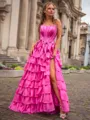 Pretty A-Line Straight Bow Sweep Train 30D Chiffon Corset Prom Dress