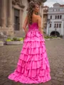 Pretty A-Line Straight Bow Sweep Train 30D Chiffon Corset Prom Dress