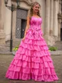 Pretty A-Line Straight Bow Sweep Train 30D Chiffon Corset Prom Dress