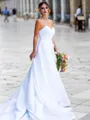 Dazzling A-line Sweetheart Sleeveless Chapel Train Satin Wedding Dresses