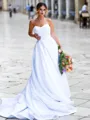 Dazzling A-line Sweetheart Sleeveless Chapel Train Satin Wedding Dresses