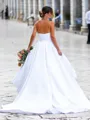Dazzling A-line Sweetheart Sleeveless Chapel Train Satin Wedding Dresses