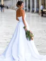 Dazzling A-line Sweetheart Sleeveless Chapel Train Satin Wedding Dresses