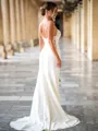 Sheath/Column V-Neck Curve-enhancing Sleeveless Sweep Train Stretch Crepe Wedding Dresses