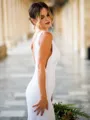 Sheath/Column Pretty V-Neck Stretch Crepe Court Train Wedding Dress