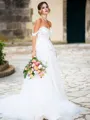 A-line Chic Off-the-Shoulder Tulle Chapel Train Wedding Dress With Slit