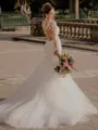 Perfect Mermaid V-Neck Appliques Lace Chapel Train Tulle Wedding Dress