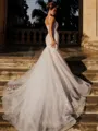 Glam Mermaid Off-the-Shoulder Appliques Lace Cathedral Train Tulle Wedding Dress