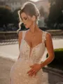 Glam Mermaid Off-the-Shoulder Appliques Lace Cathedral Train Tulle Wedding Dress