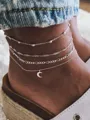 Natural Moon Beads Alloy Anklets(4 pieces)