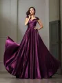 A-line Sleeveless Sweep Train Chic Silk like Satin Bridesmaid Dress With Pleats