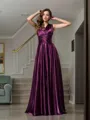 A-line Sleeveless Sweep Train Chic Silk like Satin Bridesmaid Dress With Pleats