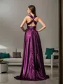 A-line Sleeveless Sweep Train Chic Silk like Satin Bridesmaid Dress With Pleats