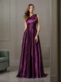 A-line Sleeveless Sweep Train Chic Silk like Satin Bridesmaid Dress With Pleats