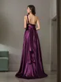 A-line Sleeveless Sweep Train Chic Silk like Satin Bridesmaid Dress With Pleats