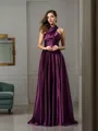 A-line Sleeveless Sweep Train Chic Silk like Satin Bridesmaid Dress With Pleats