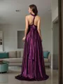 A-line Sleeveless Sweep Train Chic Silk like Satin Bridesmaid Dress With Pleats