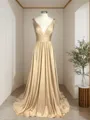A-line V-Neck Sleeveless Sweep Train Charming Jersey Bridesmaid Dress With Ruffles