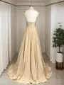 A-line V-Neck Sleeveless Sweep Train Charming Jersey Bridesmaid Dress With Ruffles