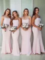 Sheath/Column Strapless Sexy Sleeveless Floor-Length Stretch Crepe Bridesmaid Dress With Ruffles