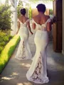 Trumpet/Mermaid Off-the-Shoulder Sleeveless Sweep Train Stretch Crepe Fitted Bridesmaid Dress With Lace