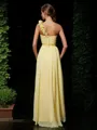 A-line One-Shoulder Sleeveless Glam Floor-Length Chiffon Bridesmaid Dress With Hand-Made Flower