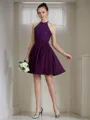 A-line Pretty Halter Sleeveless Short/Mini Chiffon Bridesmaid Dress With Lace