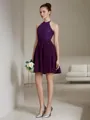 A-line Pretty Halter Sleeveless Short/Mini Chiffon Bridesmaid Dress With Lace