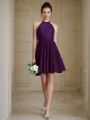 A-line Pretty Halter Sleeveless Short/Mini Chiffon Bridesmaid Dress With Lace