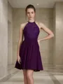 A-line Pretty Halter Sleeveless Short/Mini Chiffon Bridesmaid Dress With Lace